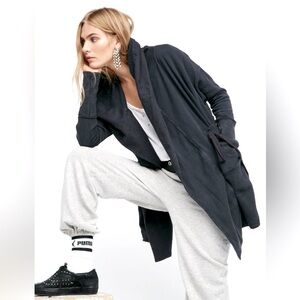 Free People Brentwood Cardi Utility Jacket w/ Tie-Front in Black Size Large